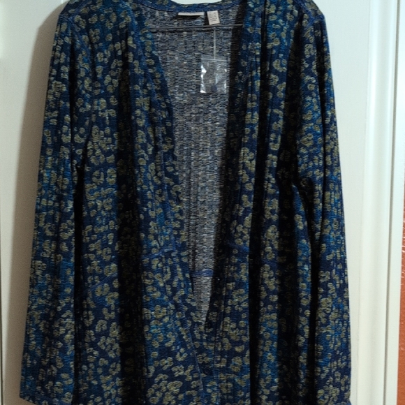 LOGO by Lori Goldstein Sweaters - LOGO by Lori Goldstein Blue and Gold Cardigan